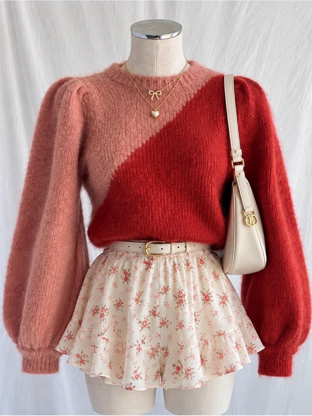 NWT Zara Mohair + Wool + Alpaca Color Block Balloon Sleeve Sweater | Size Small